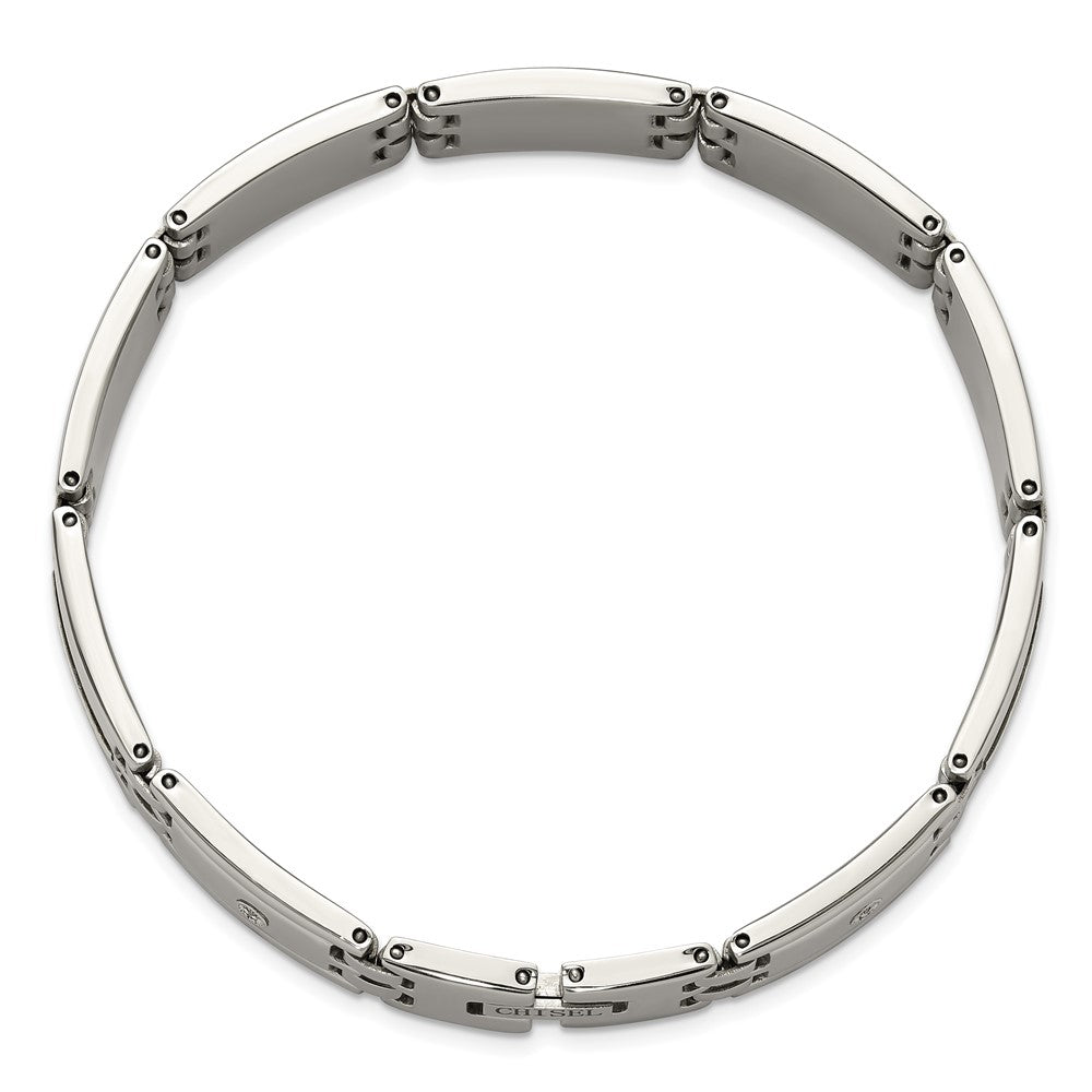 Chisel Stainless Steel Polished with Diamond-cut 14K Gold Accent and .03ct. Diamond 8.75 inch Link Bracelet