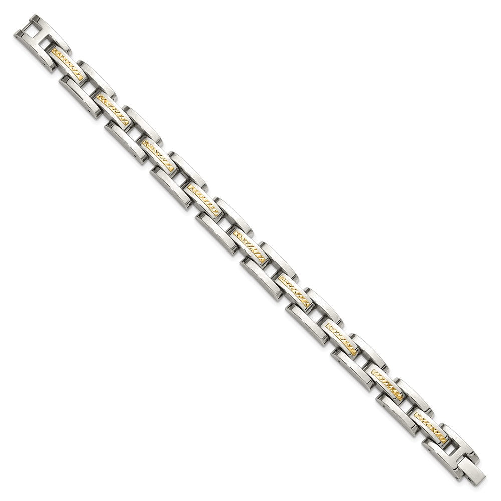 Chisel Stainless Steel Polished with Diamond-cut 14K Gold Accent 9 inch Link Bracelet