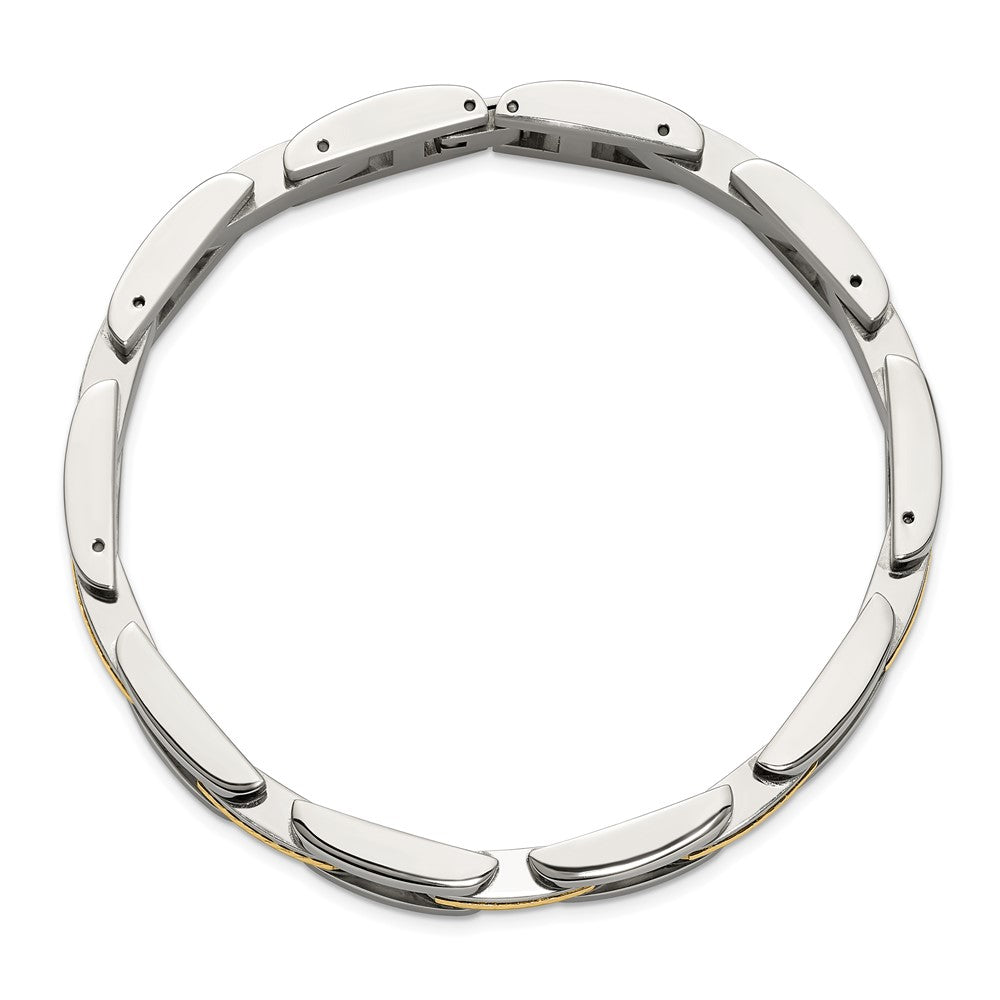 Chisel Stainless Steel Polished with Diamond-cut 14K Gold Accent 9 inch Link Bracelet