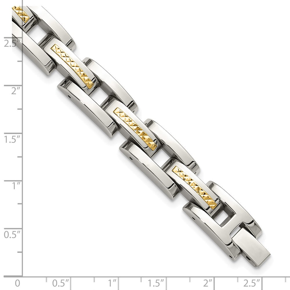 Chisel Stainless Steel Polished with Diamond-cut 14K Gold Accent 9 inch Link Bracelet