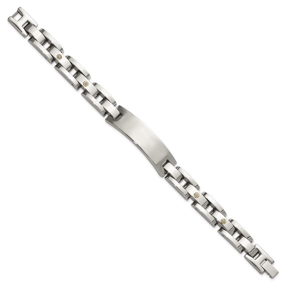 Chisel Stainless Steel Polished with 14K White Gold Accent and Diamond 8.5in ID Link Bracelet