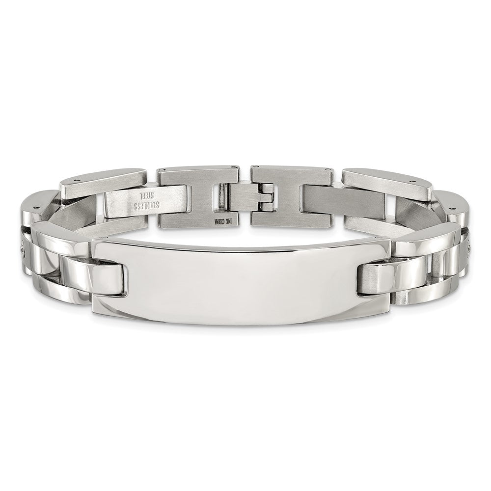 Chisel Stainless Steel Polished with 14K White Gold Accent and Diamond 8.5in ID Link Bracelet