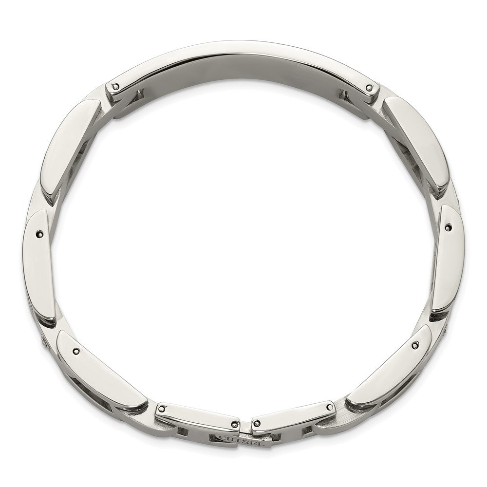 Chisel Stainless Steel Polished with 14K White Gold Accent and Diamond 8.5in ID Link Bracelet