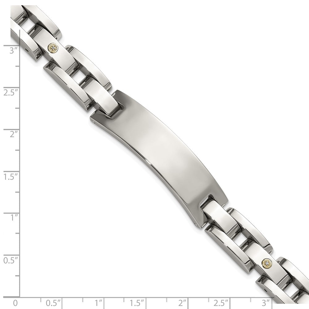 Chisel Stainless Steel Polished with 14K White Gold Accent and Diamond 8.5in ID Link Bracelet