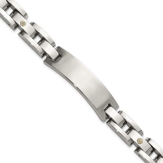 Chisel Stainless Steel Polished with 14K White Gold Accent and Diamond 8.5in ID Link Bracelet