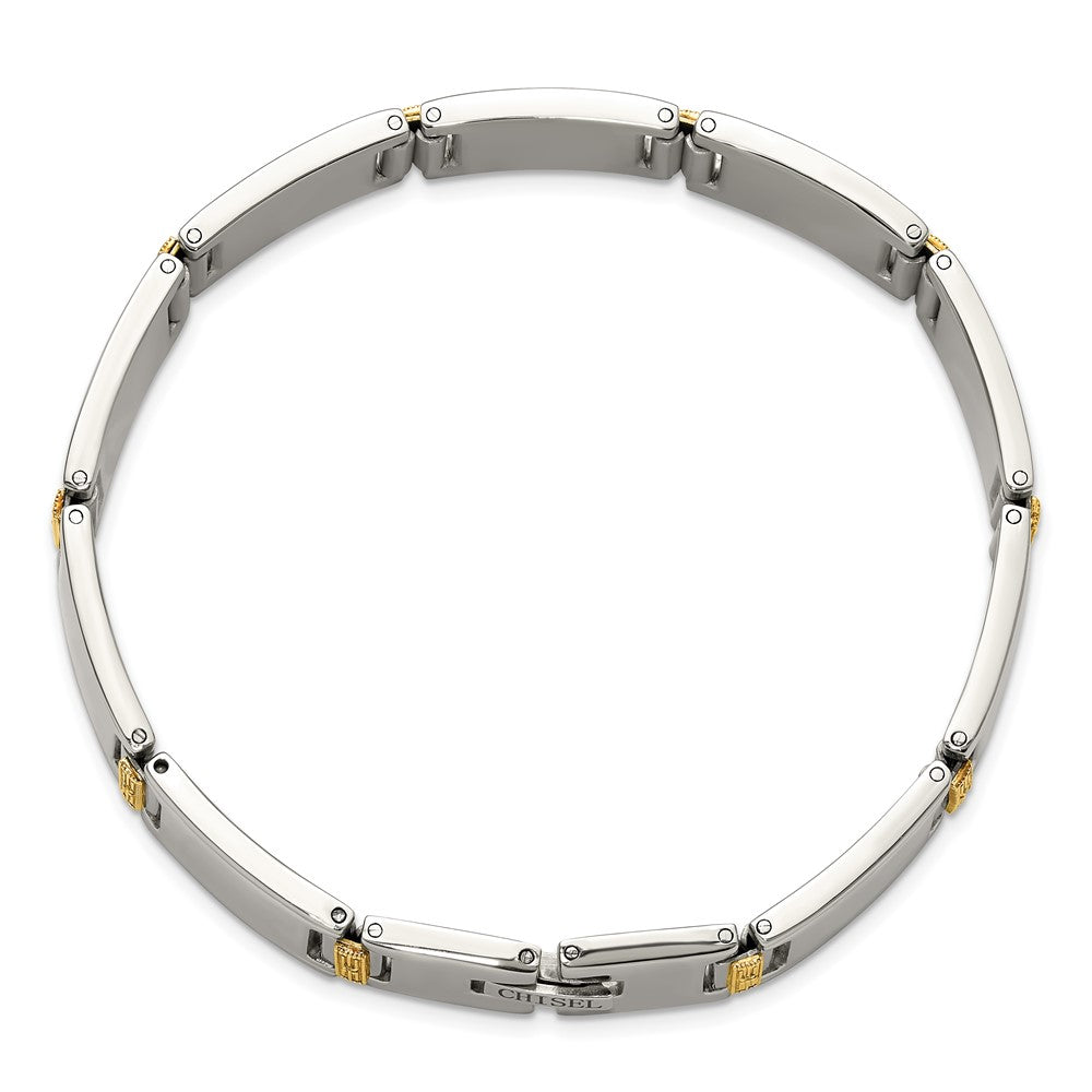 Chisel Stainless Steel Polished with 14K Gold Accent and 1/10ct. Diamond 8.5 inch Link Bracelet