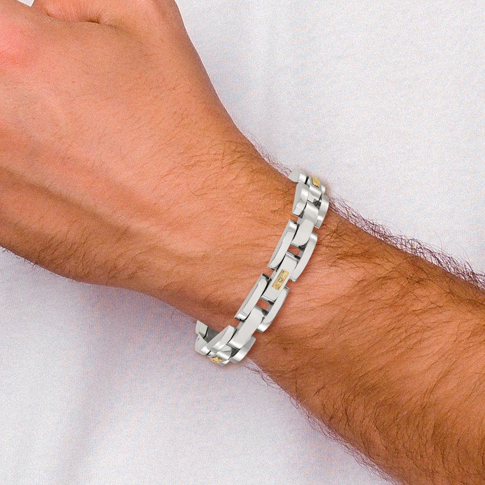 Chisel Stainless Steel Polished with 14K Gold Accent and 1/20ct. Diamond 8.25 inch Link Bracelet