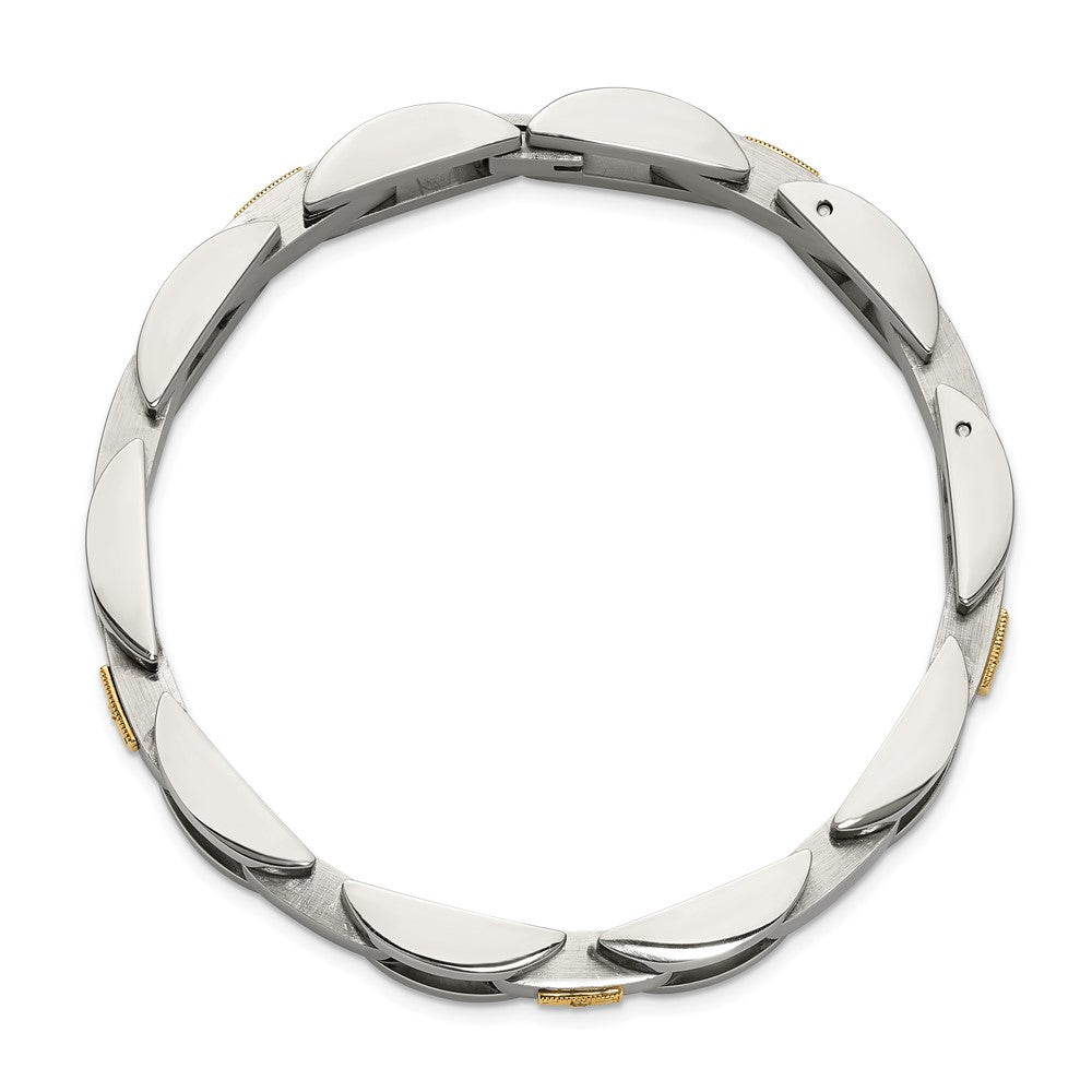 Chisel Stainless Steel Polished with 14K Gold Accent and 1/20ct. Diamond 8.25 inch Link Bracelet