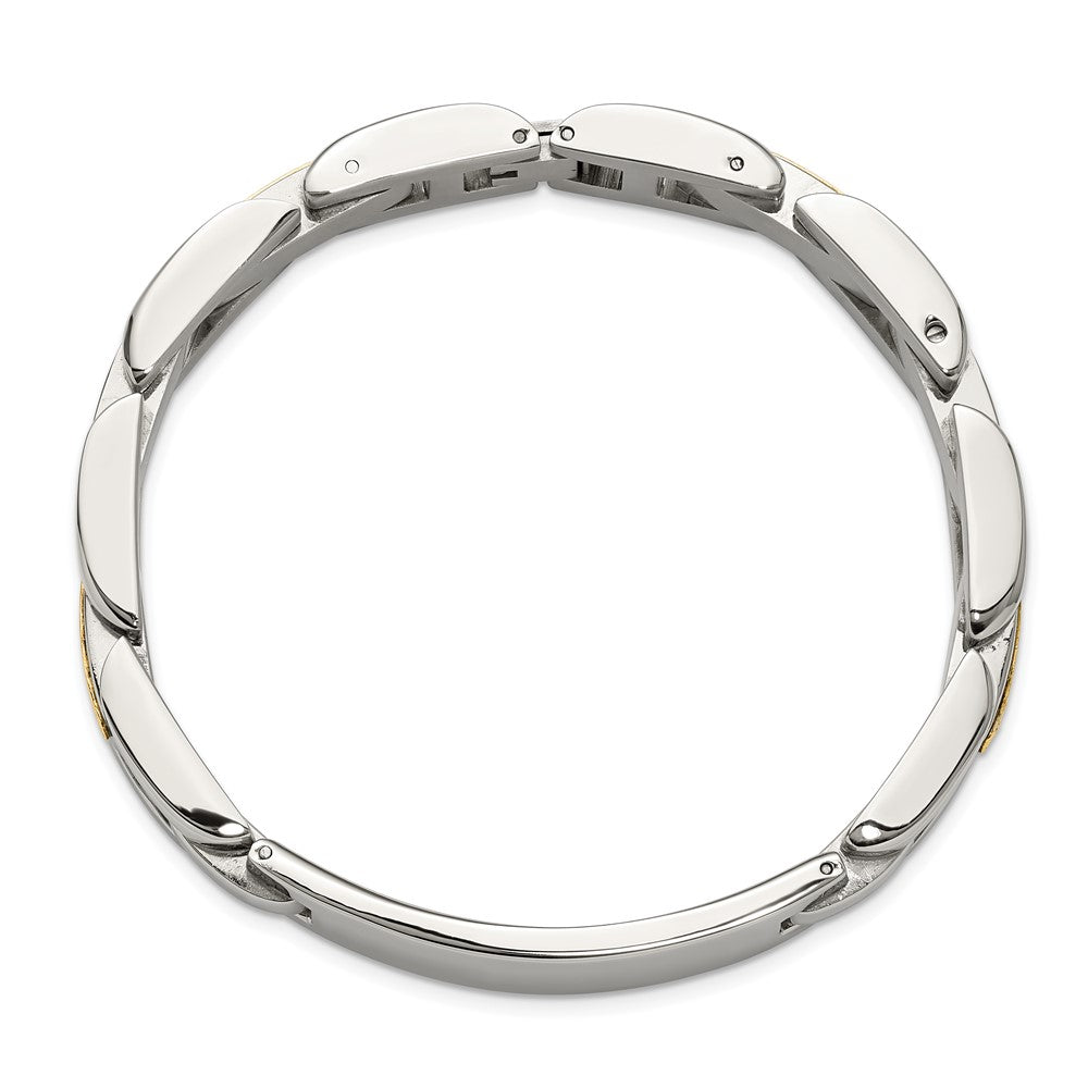 Chisel Stainless Steel Polished with 14K Gold Accent 8.5 inch ID Link Bracelet