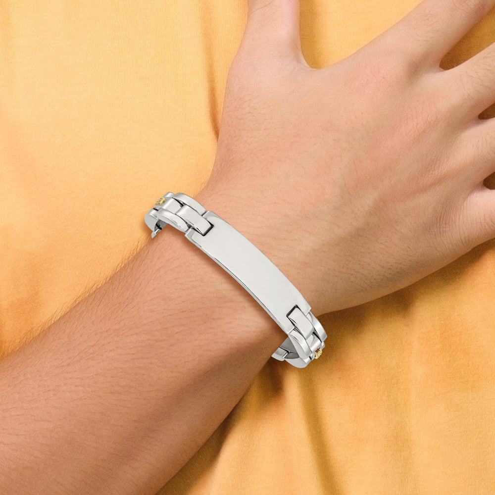 Chisel Stainless Steel Polished with 14K Gold Accent and 1/20ct. Diamond 8.5 inch ID Link Bracelet