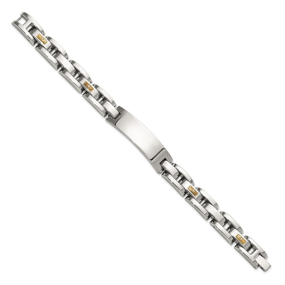 Chisel Stainless Steel Polished with 14K Gold Accent and 1/20ct. Diamond 8.5 inch ID Link Bracelet
