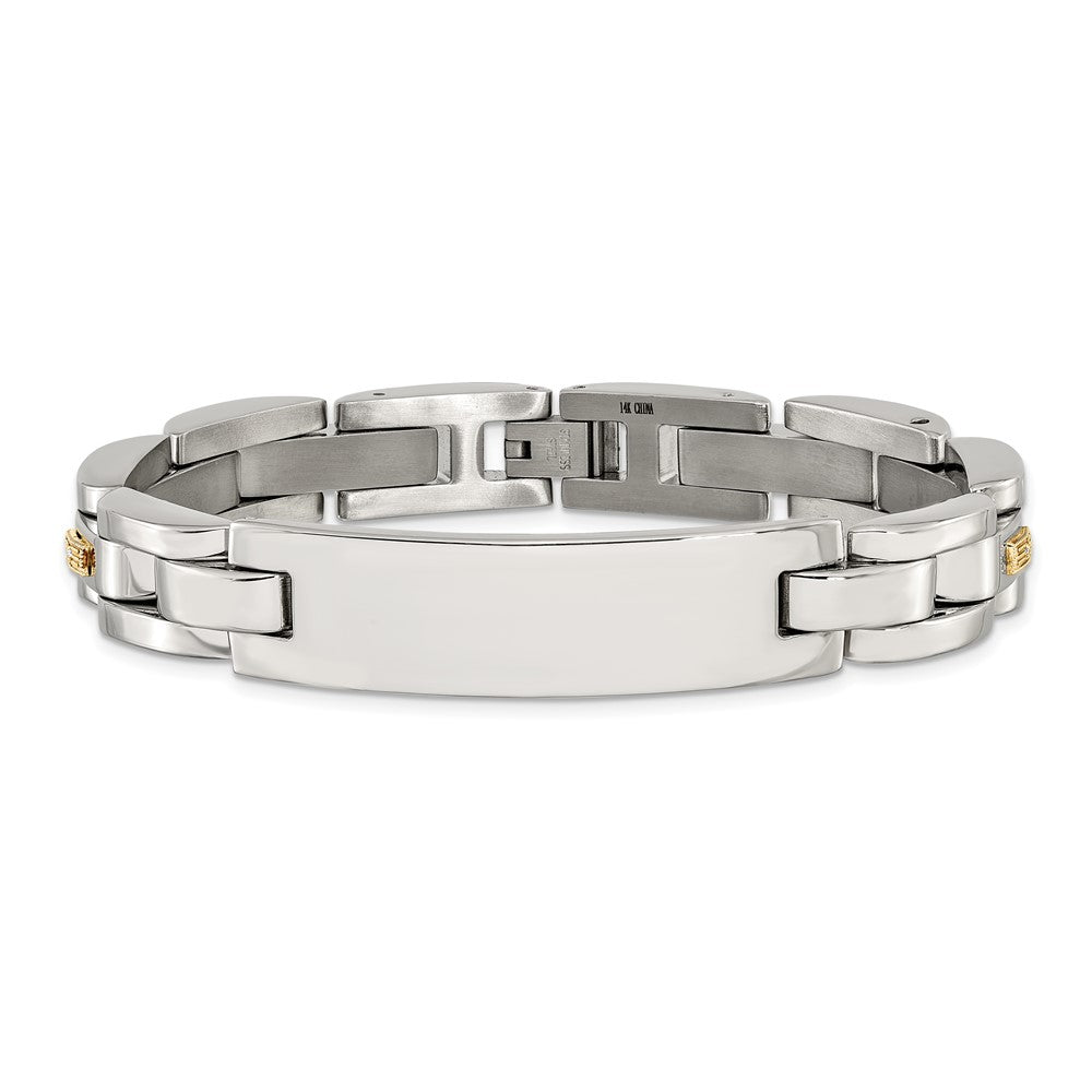 Chisel Stainless Steel Polished with 14K Gold Accent and 1/20ct. Diamond 8.5 inch ID Link Bracelet