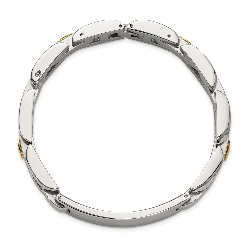 Chisel Stainless Steel Polished with 14K Gold Accent and 1/20ct. Diamond 8.5 inch ID Link Bracelet
