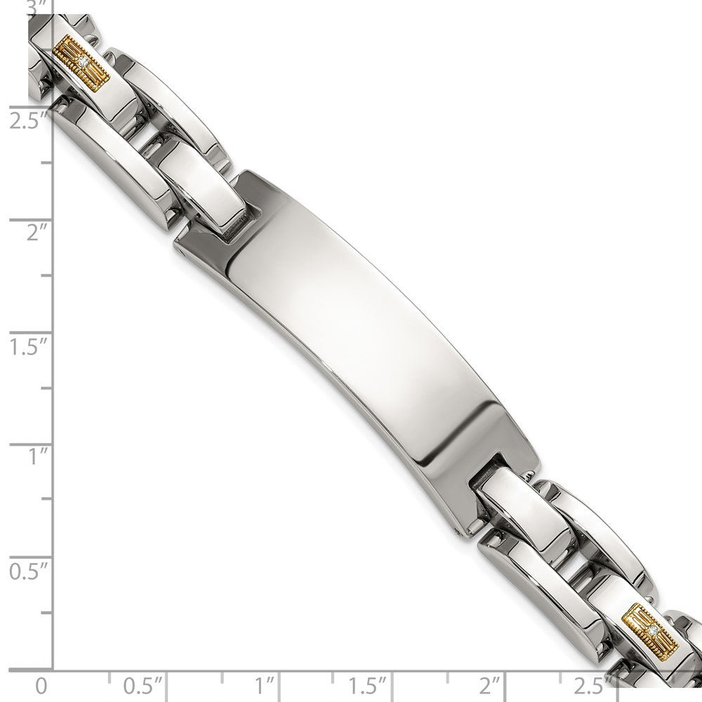 Chisel Stainless Steel Polished with 14K Gold Accent and 1/20ct. Diamond 8.5 inch ID Link Bracelet