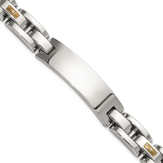 Chisel Stainless Steel Polished with 14K Gold Accent and 1/20ct. Diamond 8.5 inch ID Link Bracelet