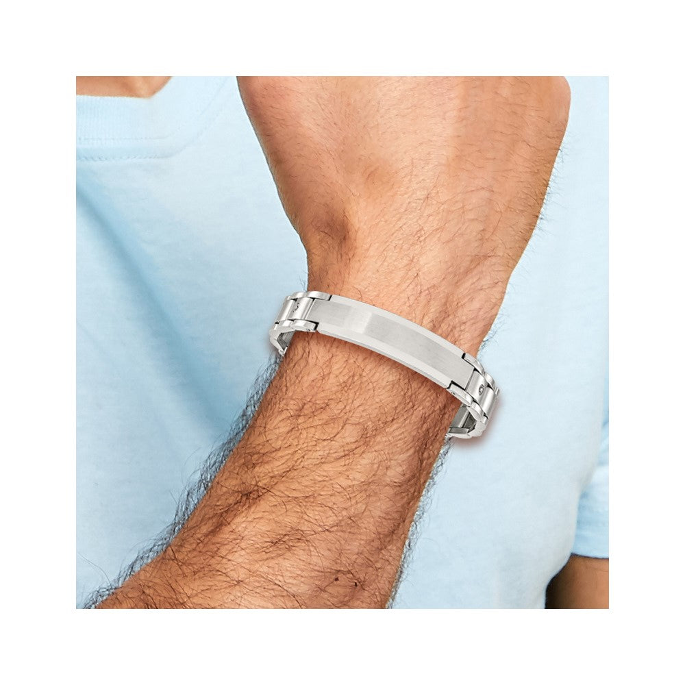 Chisel Stainless Steel Brushed and Polished with 14K White Gold Accent and 1/20ct. Diamond 8.5 inch Bracelet