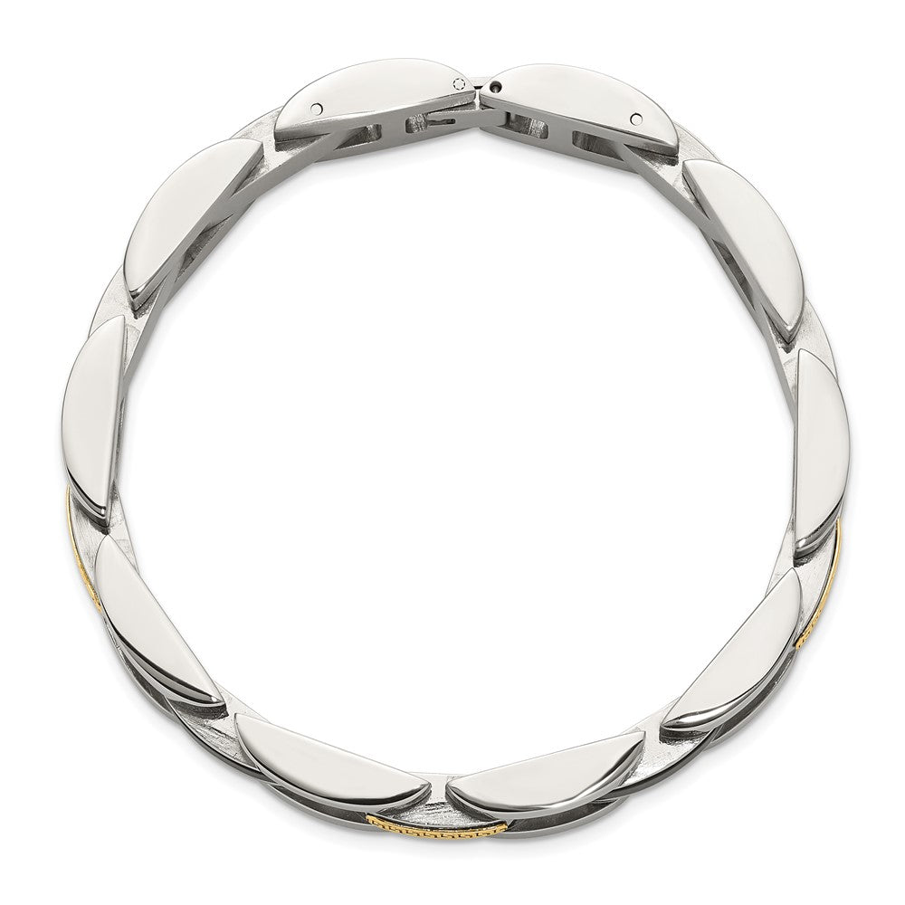 Chisel Stainless Steel Polished with 14K Gold Accent and Onyx 8.25 inch Link Bracelet