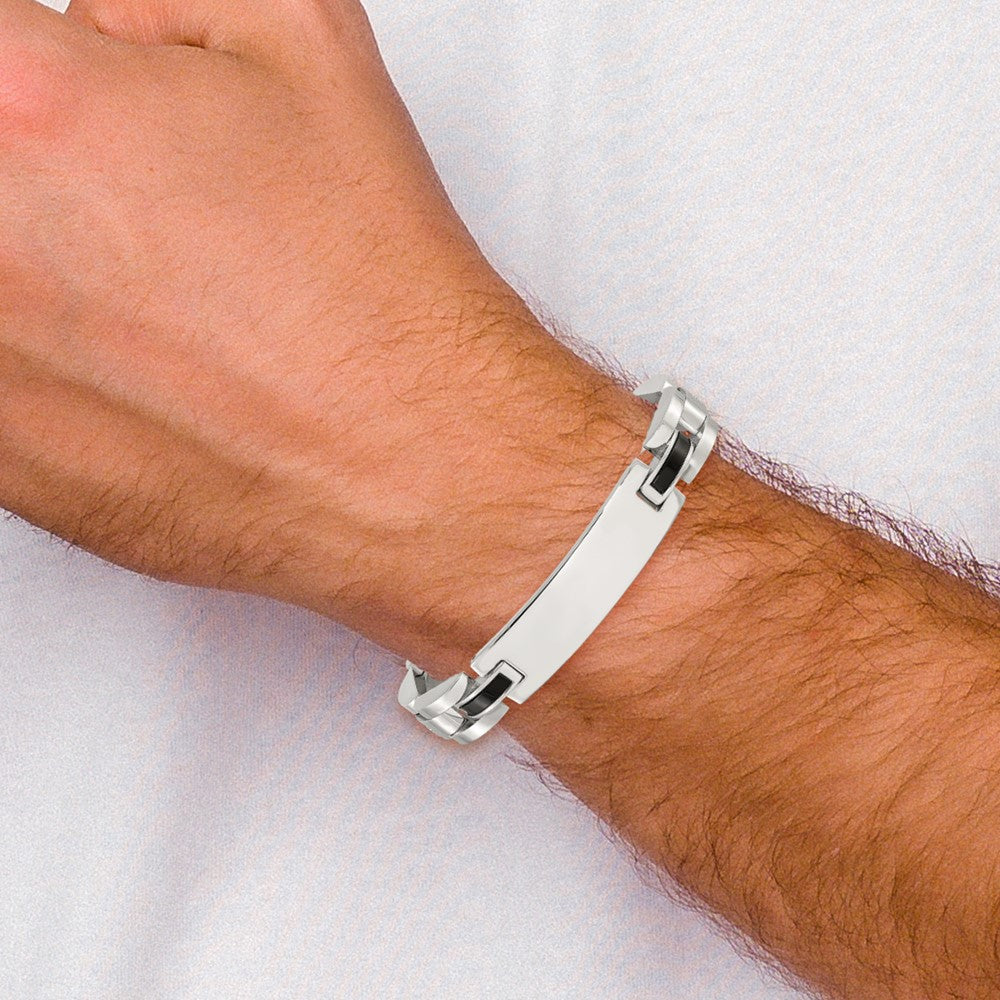 Chisel Stainless Steel Polished with 14K White Gold Accent and .02ct Diamond and Onyx 8.75 inch Bracelet