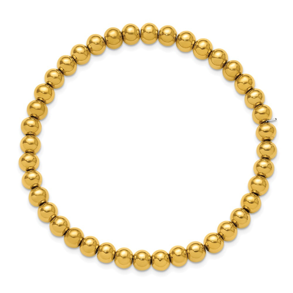 Chisel Stainless Steel Polished Yellow IP-plated 6mm Beaded 7.75 inch Stretch Bracelet