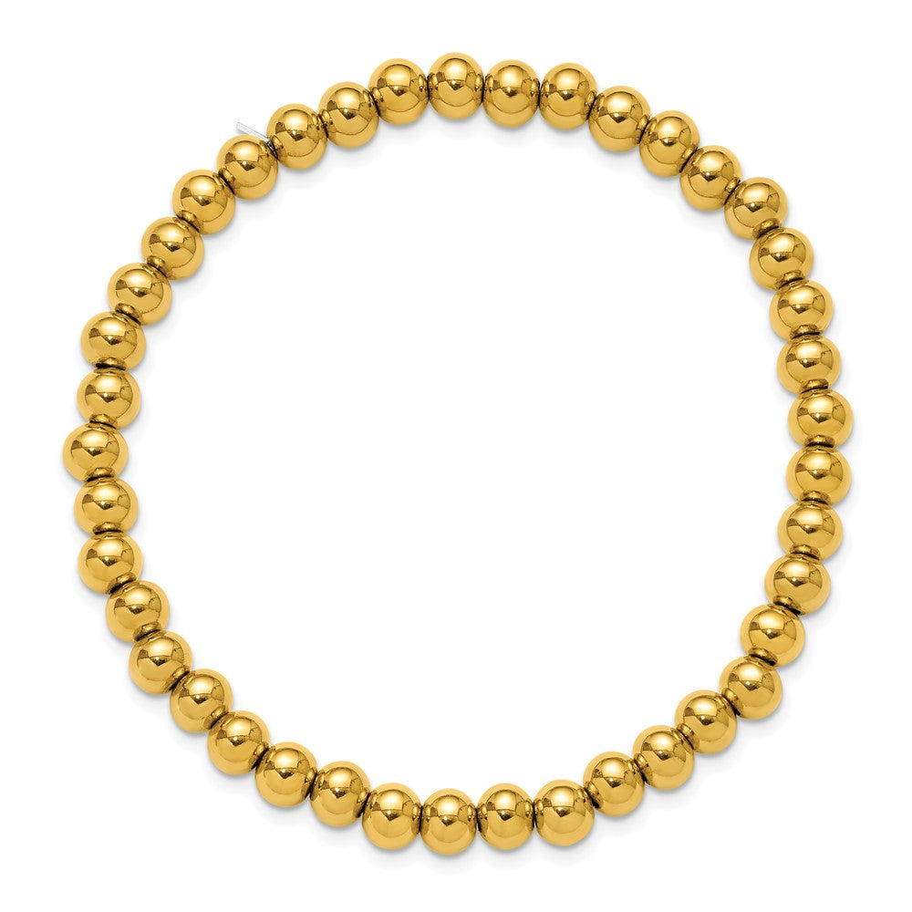 Chisel Stainless Steel Polished Yellow IP-plated 6mm Beaded 8.25 inch Stretch Bracelet