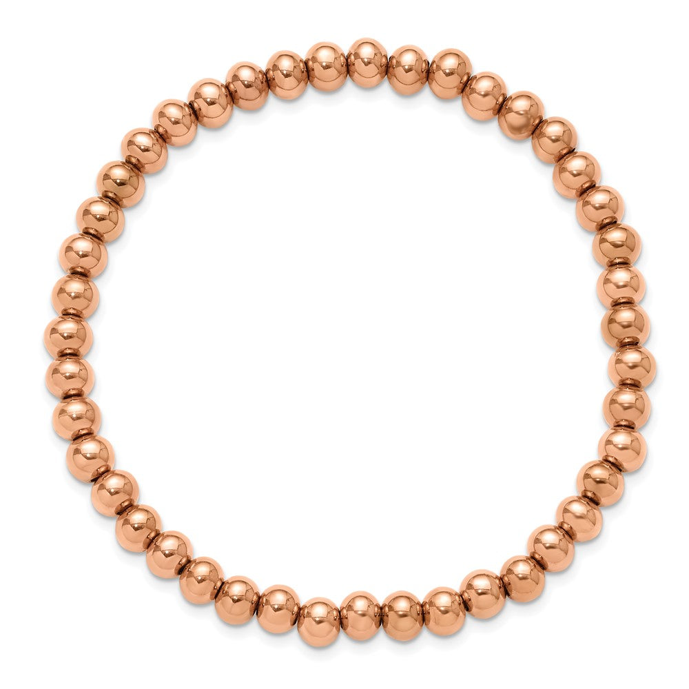 Chisel Stainless Steel Polished Rose IP-plated 6mm Beaded 8.25 inch Stretch Bracelet