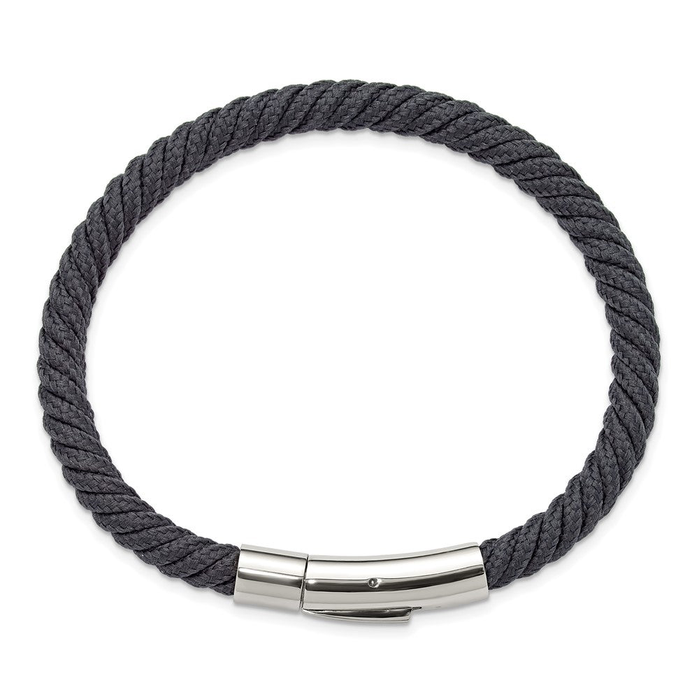 Chisel Stainless Steel Polished Grey Nylon Cord 8 inch Bracelet