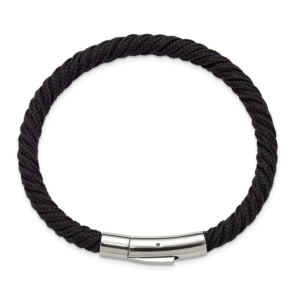 Chisel Stainless Steel Polished Black Nylon Cord 8 inch Bracelet