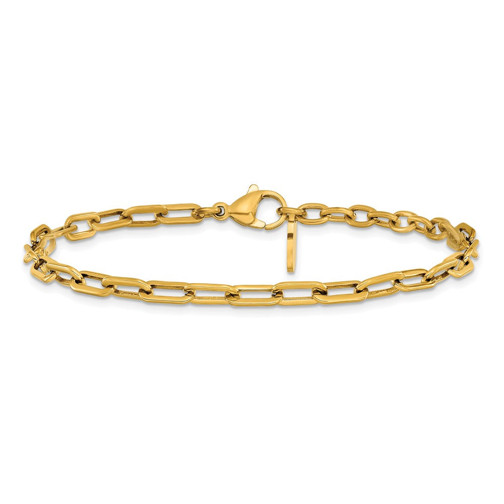 Chisel Stainless Steel Polished Yellow IP-plated 6.5 inch Plus a 1.5 inch Extension Paperclip Chain Link Bracelet