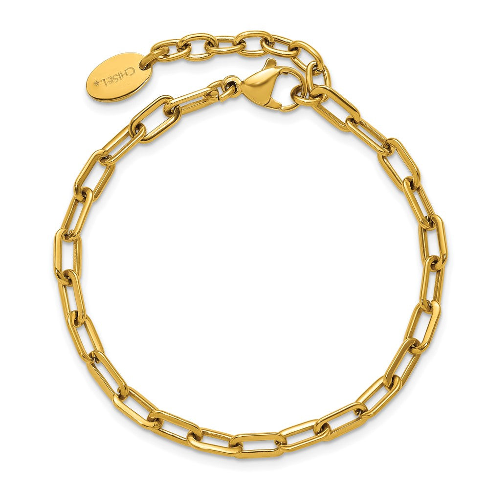 Chisel Stainless Steel Polished Yellow IP-plated 6.5 inch Plus a 1.5 inch Extension Paperclip Chain Link Bracelet