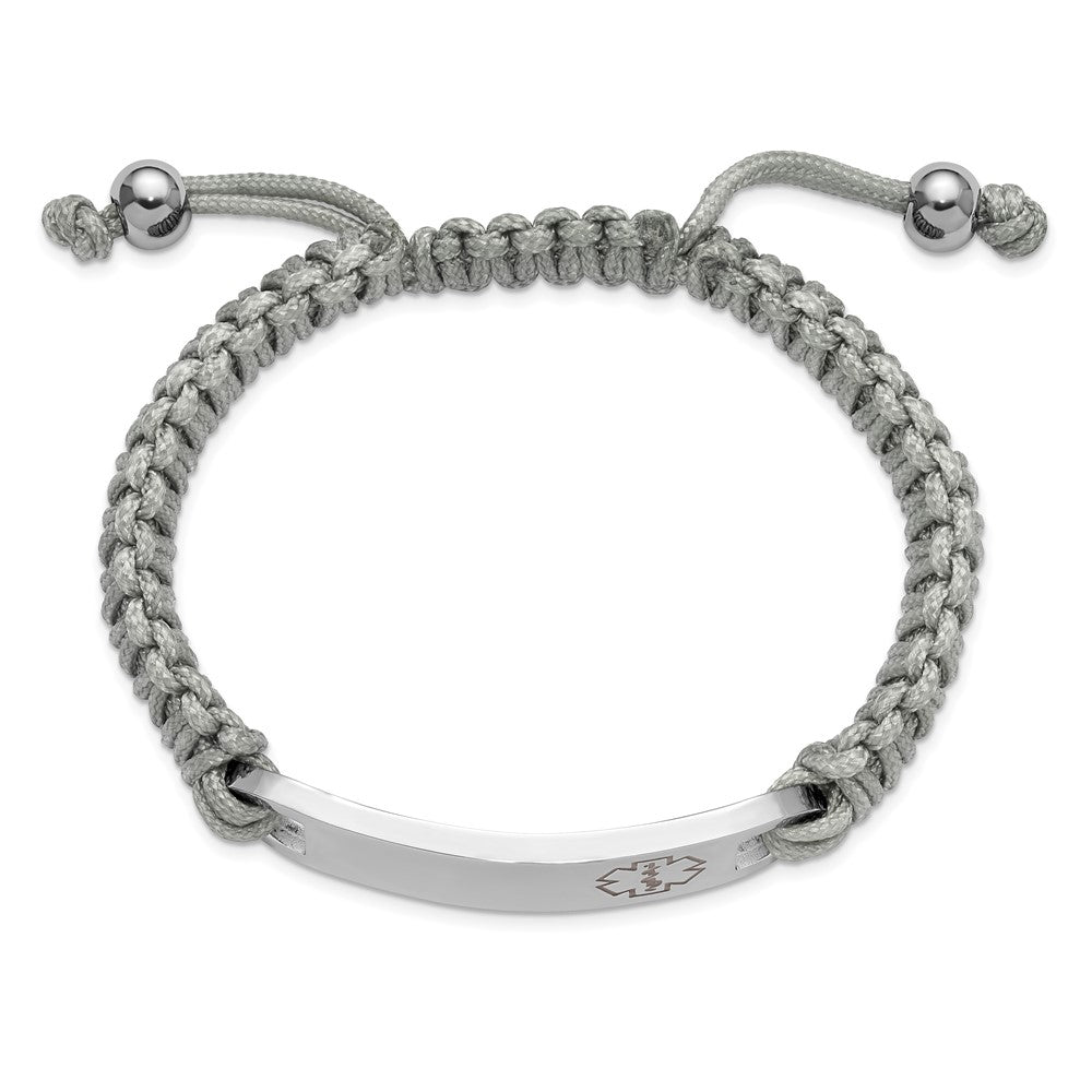 Chisel Stainless Steel Polished and Red Enamel Grey Nylon 7.5 inch to 10.5 inch Adjustable Medical ID Bracelet