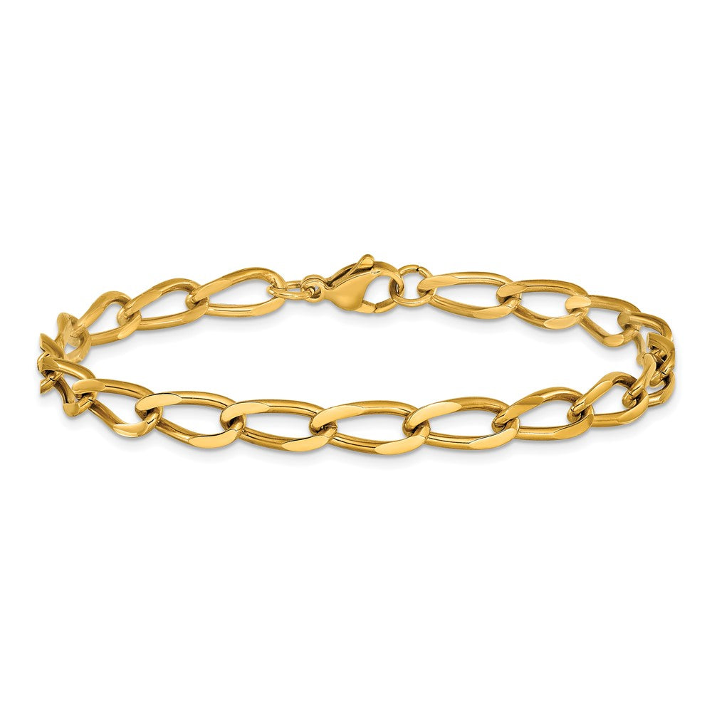 Chisel Stainless Steel Polished Yellow IP-plated 8 inch Elongated Curb Link Bracelet
