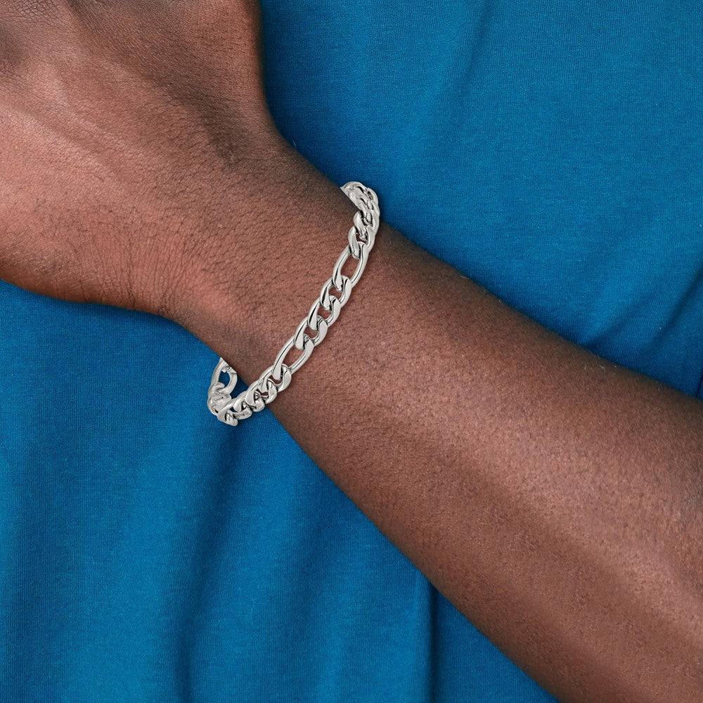 Chisel Stainless Steel Polished 8mm 8 inch Figaro Chain Bracelet