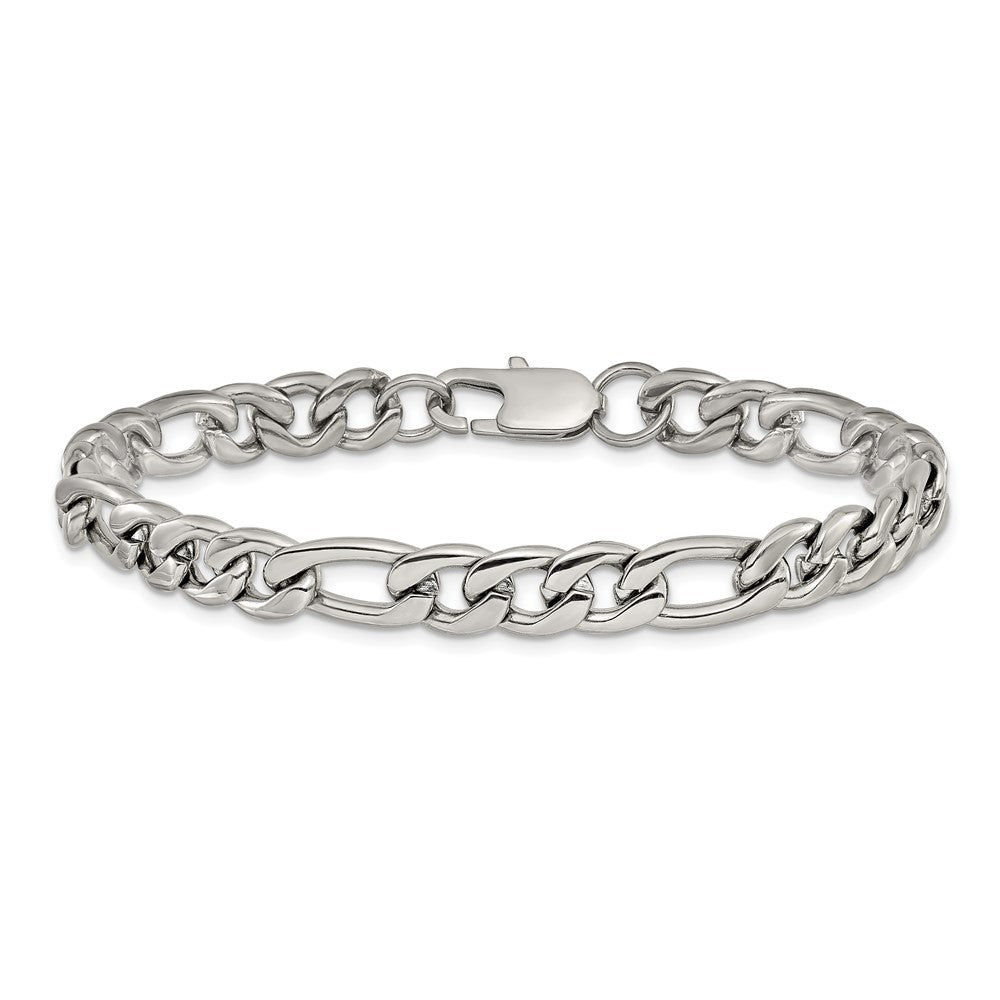 Chisel Stainless Steel Polished 8mm 8 inch Figaro Chain Bracelet