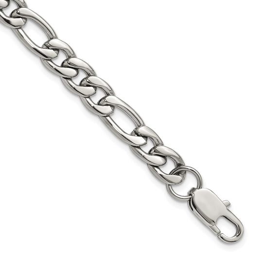 Chisel Stainless Steel Polished 8mm 8 inch Figaro Chain Bracelet