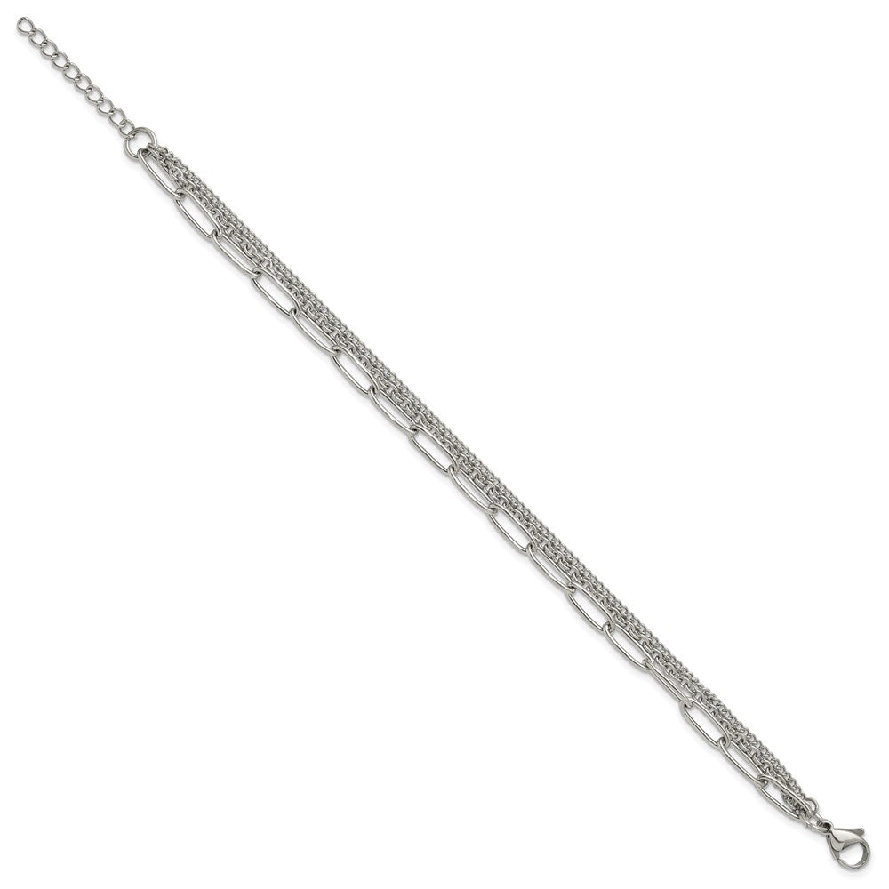 Chisel Stainless Steel Polished Multi-Strand Curb, Cable and Paperclip Link 7 inch Plus a 1.25 inch Extension Bracelet