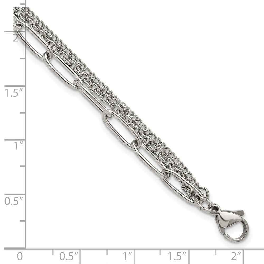 Chisel Stainless Steel Polished Multi-Strand Curb, Cable and Paperclip Link 7 inch Plus a 1.25 inch Extension Bracelet