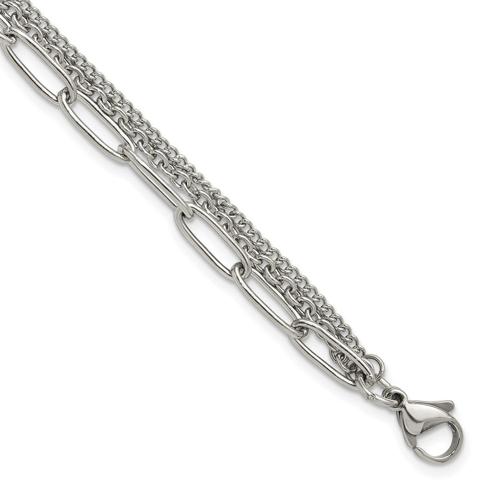 Chisel Stainless Steel Polished Multi-Strand Curb, Cable and Paperclip Link 7 inch Plus a 1.25 inch Extension Bracelet