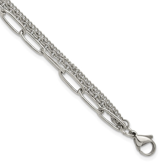 Chisel Stainless Steel Polished Multi-Strand Curb, Cable and Paperclip Link 7 inch Plus a 1.25 inch Extension Bracelet