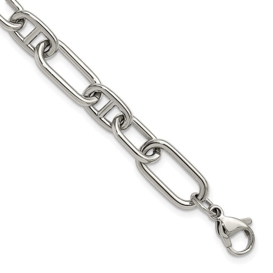 Chisel Stainless Steel Polished 9mm 6.5 inch Plus 1.25 inch 9mm Open Link Bracelet