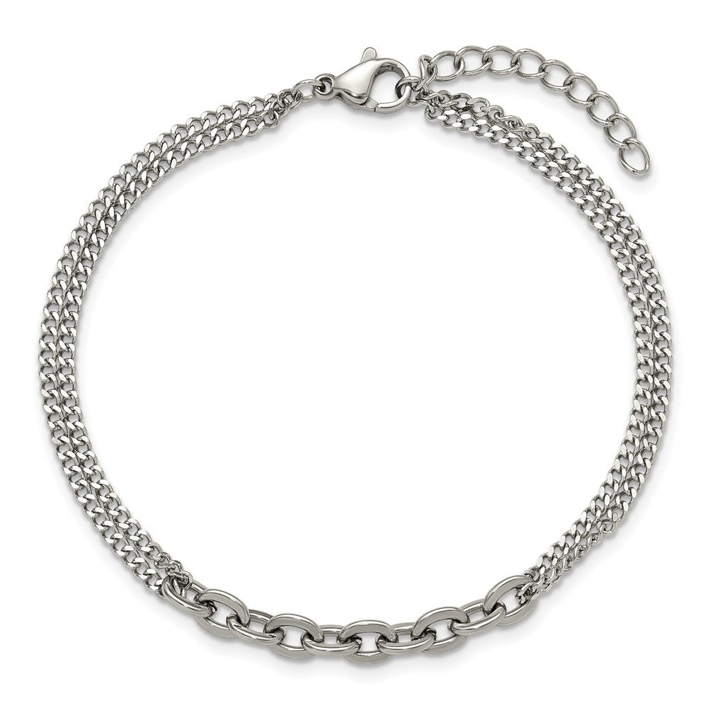 Chisel Stainless Steel Polished Two-Strand 7 inch Plus 1 inch Extension Bracelet