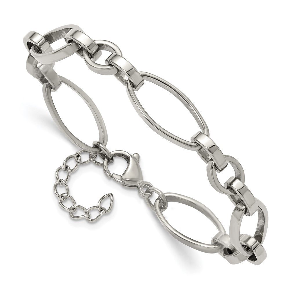 Chisel Stainless Steel Polished Open Link 6.75 inch Plus a 1.25 inch Extension Bracelet