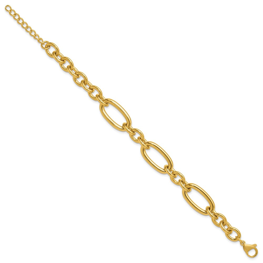 Chisel Stainless Steel Polished Yellow IP-plated Open Link 7 inch Plus a 1.25 inch Extension Bracelet