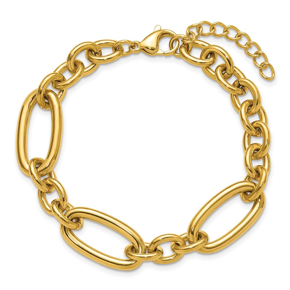 Chisel Stainless Steel Polished Yellow IP-plated Open Link 7 inch Plus a 1.25 inch Extension Bracelet