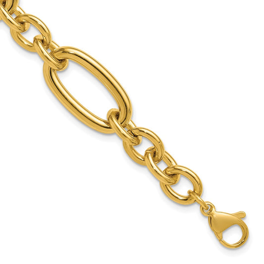 Chisel Stainless Steel Polished Yellow IP-plated Open Link 7 inch Plus a 1.25 inch Extension Bracelet