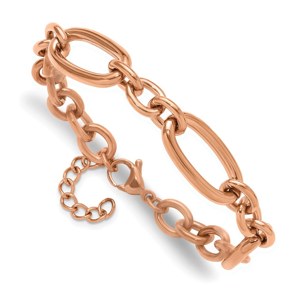 Chisel Stainless Steel Polished Rose IP-plated Open Link 7 inch Plus a 1.25 inch Extension Bracelet