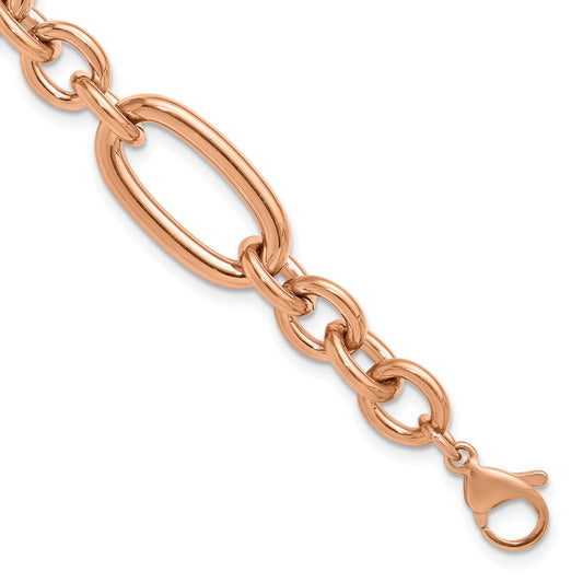 Chisel Stainless Steel Polished Rose IP-plated Open Link 7 inch Plus a 1.25 inch Extension Bracelet