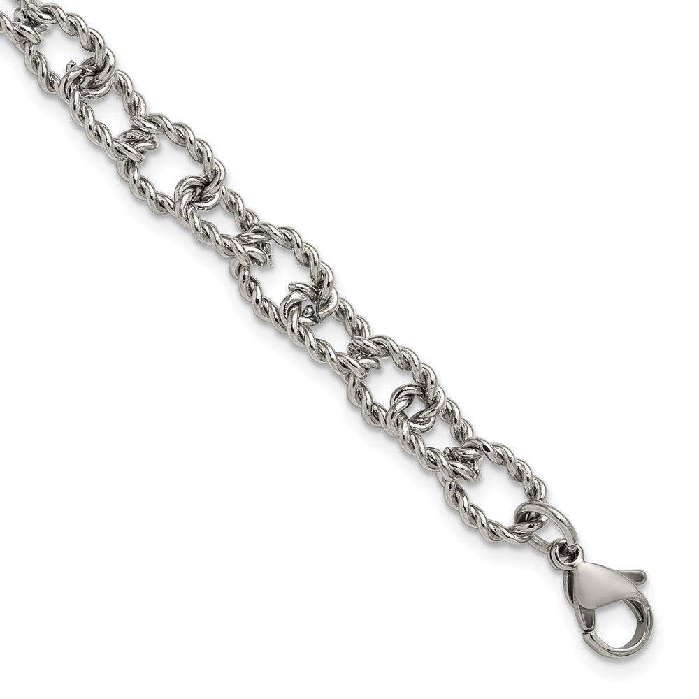 Chisel Stainless Steel Polished and Textured Open Link 7 inch Plus a 1 inch Extension Bracelet