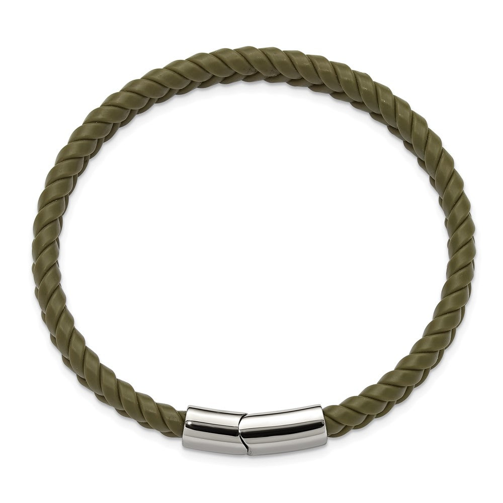 Chisel Stainless Steel Polished Braided Green Silicone 8 inch Bracelet