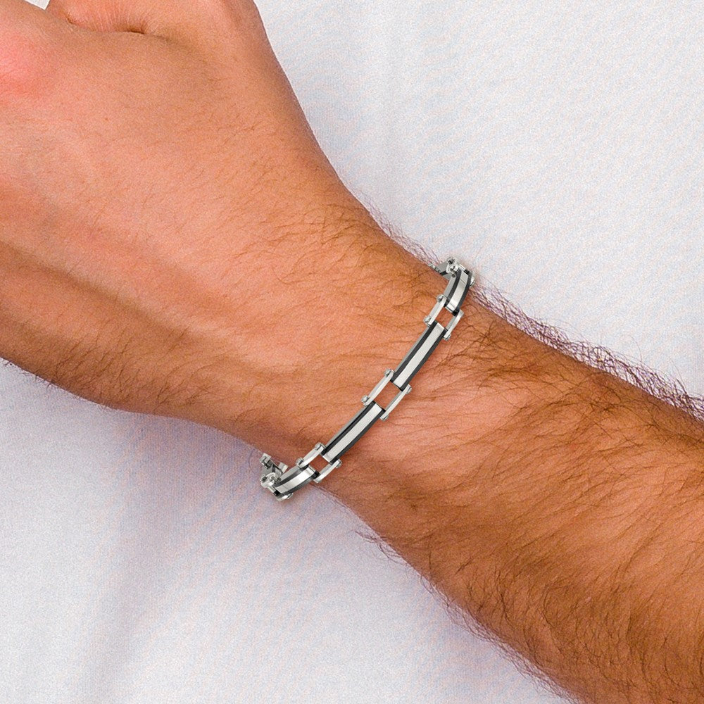 Chisel Stainless Steel Polished Black IP-plated 8 inch Plus a .5 inch Extension Link Bracelet