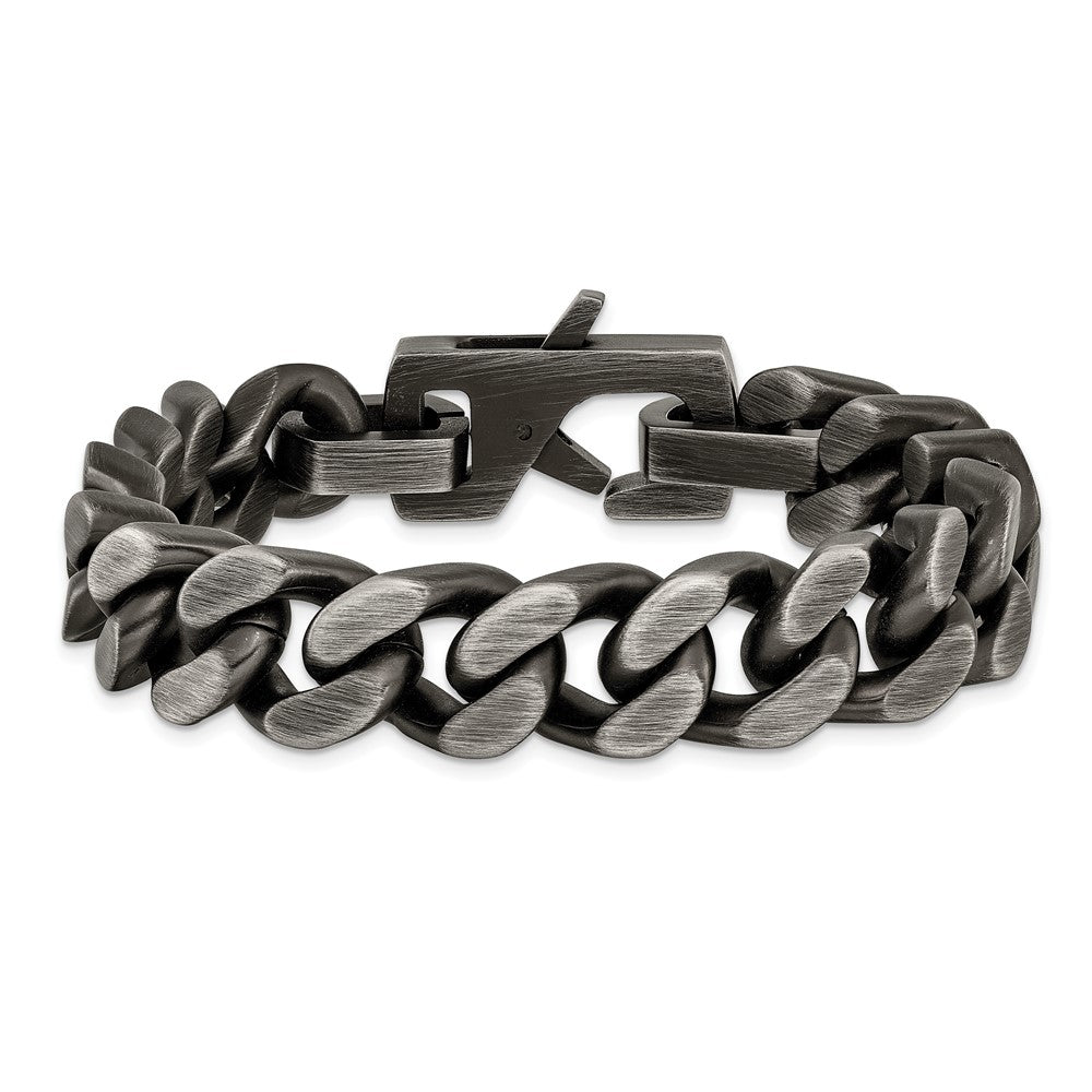 Chisel Stainless Steel Antiqued and Brushed 14mm Curb Link 8.75 inch Bracelet